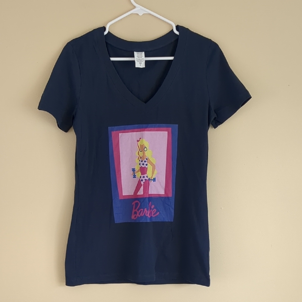 Medium Barbie V Neck Short Sleeve Blue T Shirt Top Tee